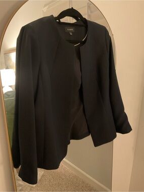 Talbots Navy Blue Collarless Open-Front Blazer